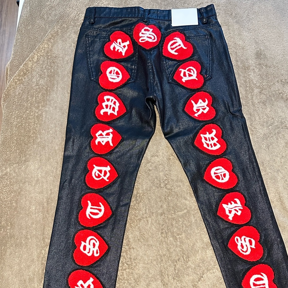 WOKSTAR Jeans with Red Heart Accents - Picture 2 of 3